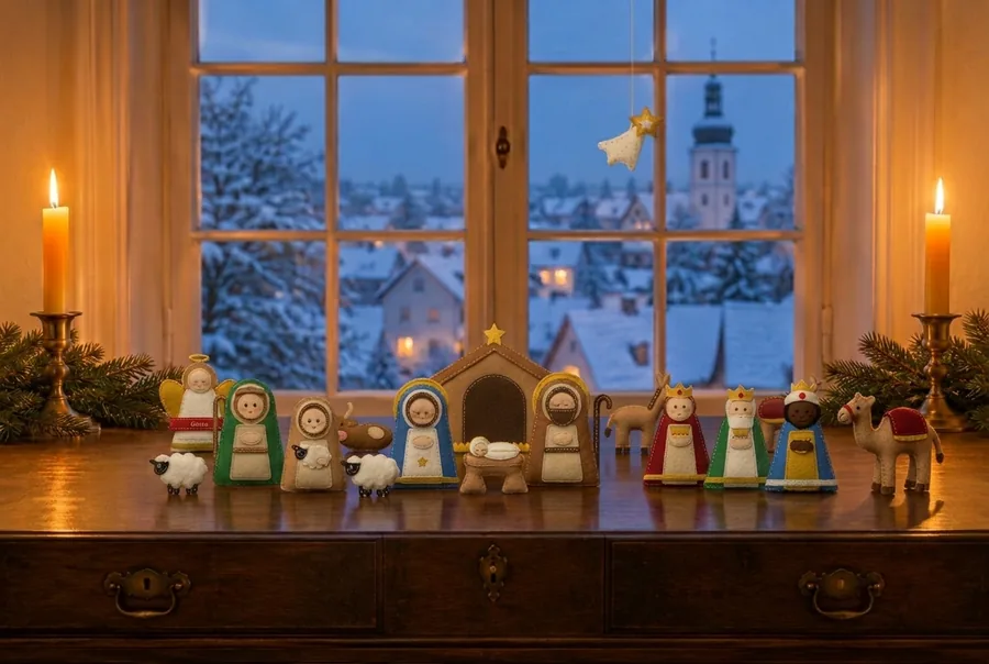 Filz-Krippe auf der Fensterbank